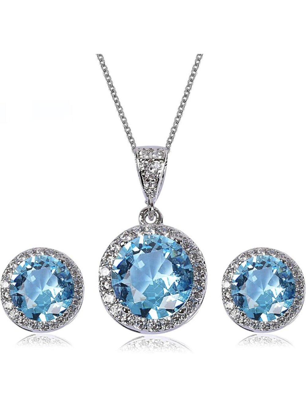 Elegant Crystal Jewelry Set - Sterling Silver Cubic Zirconia Pendant Necklace